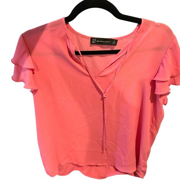 Everyday Pink Blouse - Semi Sheer Tie Neck - New York‎ and Company - Size Small - Picture 1 of 6